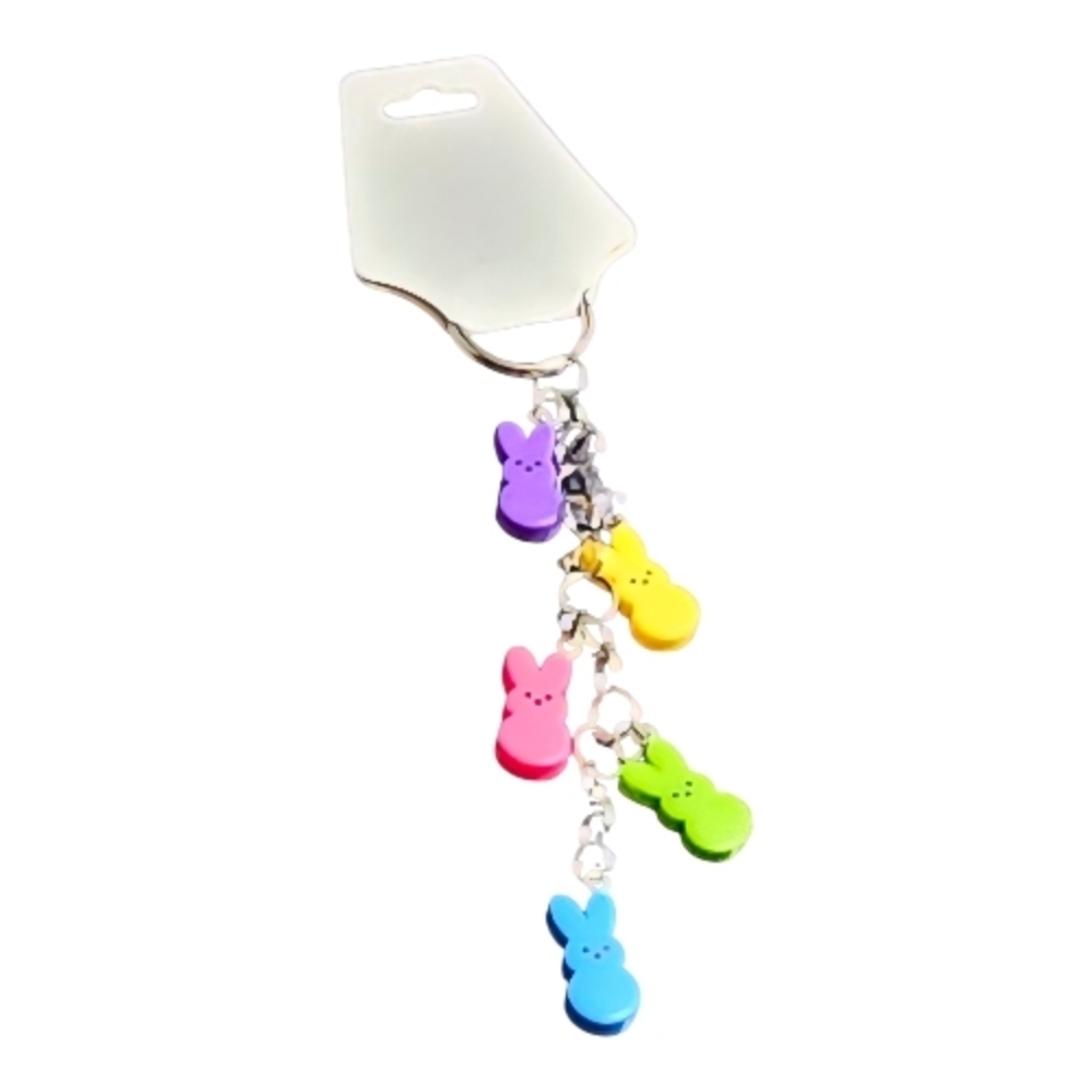 Handmade Bunny Peep Keychain Multicolor Easter Charm Keyring Cute Spring - Picture 2 of 5